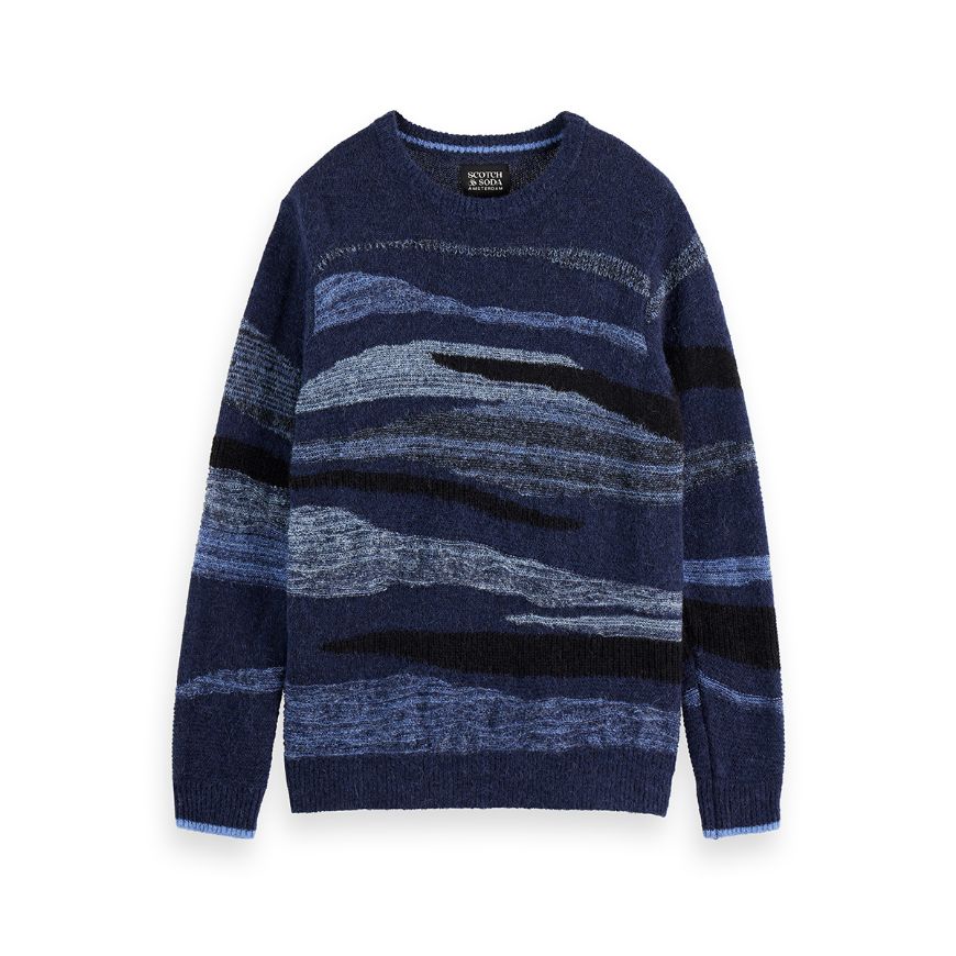 Picture of SCOTCH&SODA MEN'S FLUFFY ALPACA WOOL BLEND CREW NECK IN NAVY MULTICOLOUR
