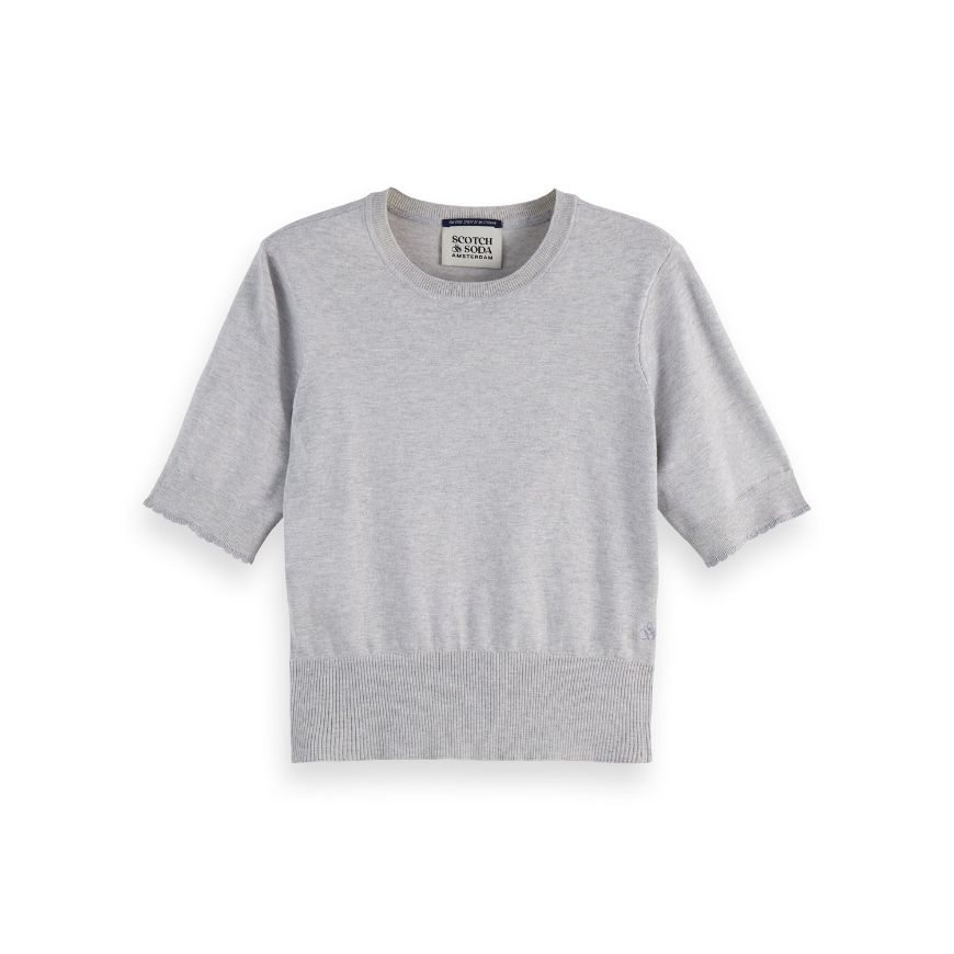Снимка на SCOTCH&SODA WOMEN'S CREW NECK SHORT SLEEVE PULLOVER IN LIGHT GREY MELANGE