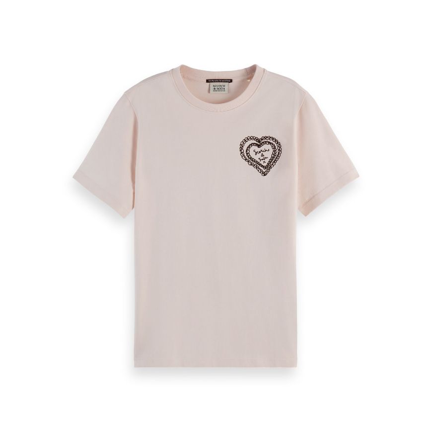 Picture of SCOTCH&SODA WOMEN'S CHEST ARTWORK REGULAR FIT T-SHIRT IN BARELY THERE