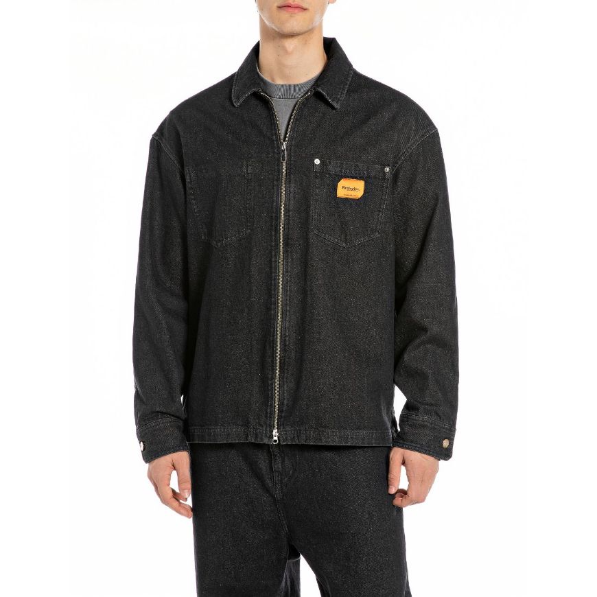 Picture of REPLAY MEN'S INC FOUNDER ZIP DENIM SHIRT IN BLACK DELAVE