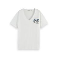 Picture of SCOTCH&SODA WOMEN'S SLUB CHEST ARTWORK T-SHIRT IN BRIGHT WHITE 1