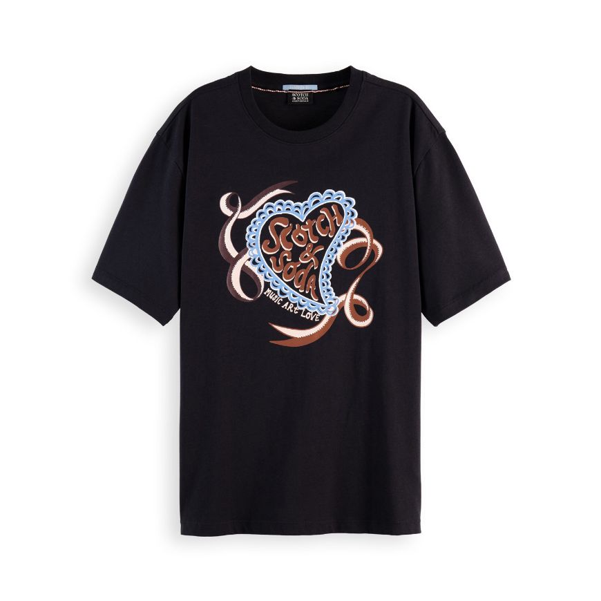 Picture of SCOTCH&SODA WOMEN'S ARTWORK LOOSE FIT T-SHIRT IN METEORITE