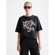 Picture of SCOTCH&SODA WOMEN'S ARTWORK LOOSE FIT T-SHIRT IN METEORITE 4