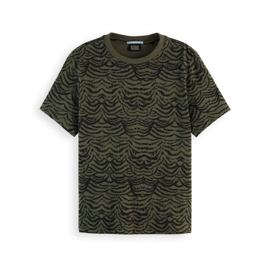Picture of SCOTCH&SODA WOMEN'S ALL OVER PRINT REGULAR FIT T-SHIRT IN IKAT FEATHER THYME