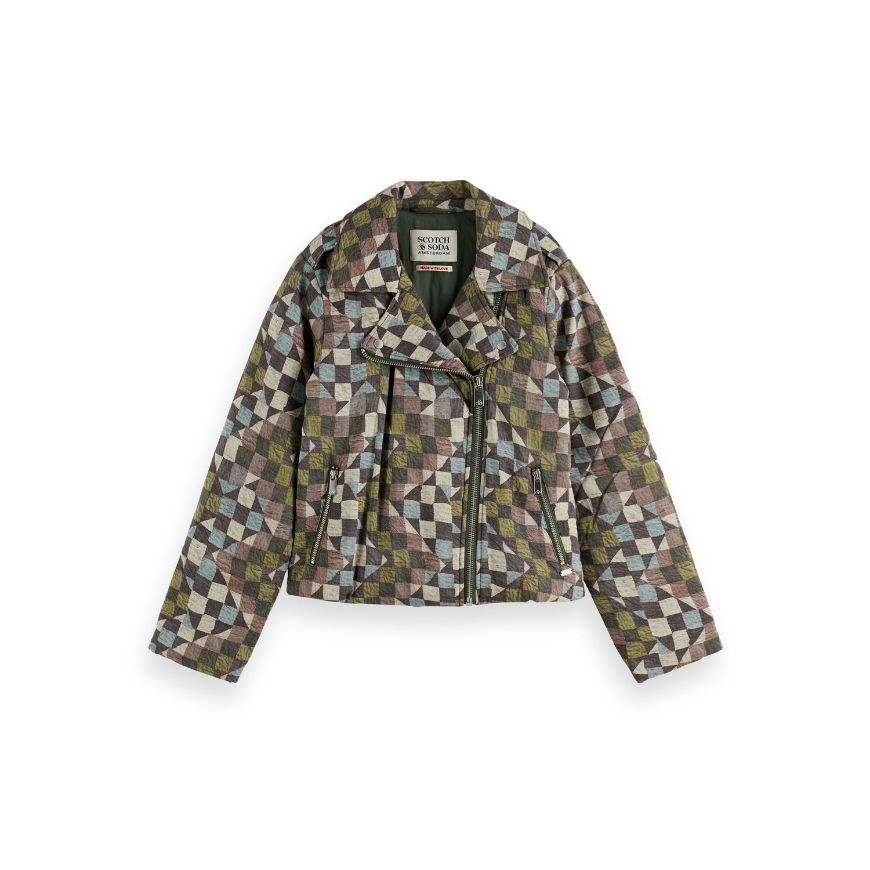 Picture of SCOTCH&SODA WOMEN'S QUILTED BIKER JACKET IN MOUNTAINS PATCHWORK