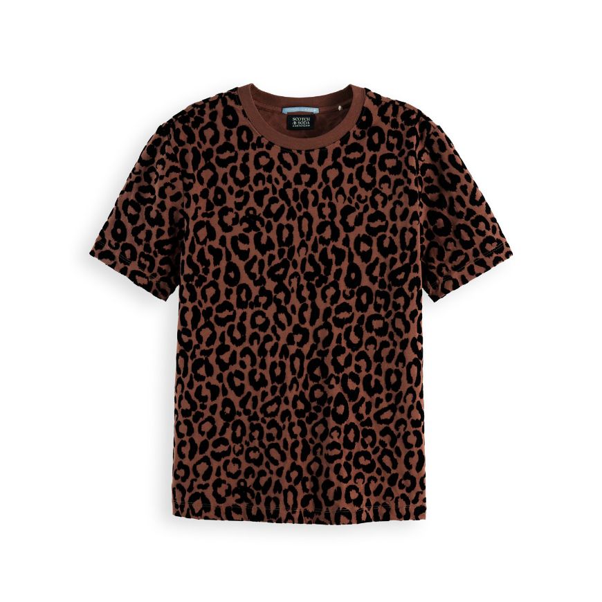 Picture of SCOTCH&SODA WOMEN'S FLOCK ARTWORK REGULAR FIT T-SHIRT IN PEACE LEOPARD