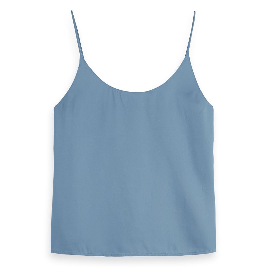 Picture of SCOTCH&SODA WOMEN'S SINGLET WOVEN FRONT JERSEY BACK TANK IN FADED DENIM
