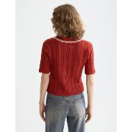 Picture of SCOTCH&SODA WOMEN'S POINTELLE COLLARED KNITTED POLO IN KETCHUP 5