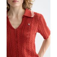 Picture of SCOTCH&SODA WOMEN'S POINTELLE COLLARED KNITTED POLO IN KETCHUP 6
