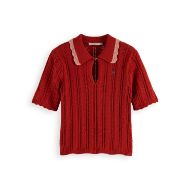 Picture of SCOTCH&SODA WOMEN'S POINTELLE COLLARED KNITTED POLO IN KETCHUP 1