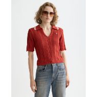 Picture of SCOTCH&SODA WOMEN'S POINTELLE COLLARED KNITTED POLO IN KETCHUP 4