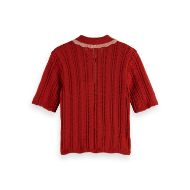 Picture of SCOTCH&SODA WOMEN'S POINTELLE COLLARED KNITTED POLO IN KETCHUP 2