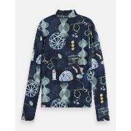 Picture of SCOTCH&SODA WOMEN'S ALL OVER PRINTED MOCK NECK LONG SLEEVE T-SHIRT IN BLACK MOUNTAIN 2