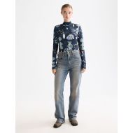 Picture of SCOTCH&SODA WOMEN'S ALL OVER PRINTED MOCK NECK LONG SLEEVE T-SHIRT IN BLACK MOUNTAIN 7