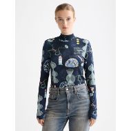 Picture of SCOTCH&SODA WOMEN'S ALL OVER PRINTED MOCK NECK LONG SLEEVE T-SHIRT IN BLACK MOUNTAIN 4