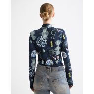 Picture of SCOTCH&SODA WOMEN'S ALL OVER PRINTED MOCK NECK LONG SLEEVE T-SHIRT IN BLACK MOUNTAIN 5