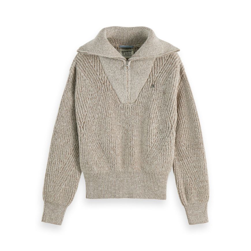 Picture of SCOTCH&SODA WOMEN'S HALF ZIP PULLOVER IN TANNIN MELANGE