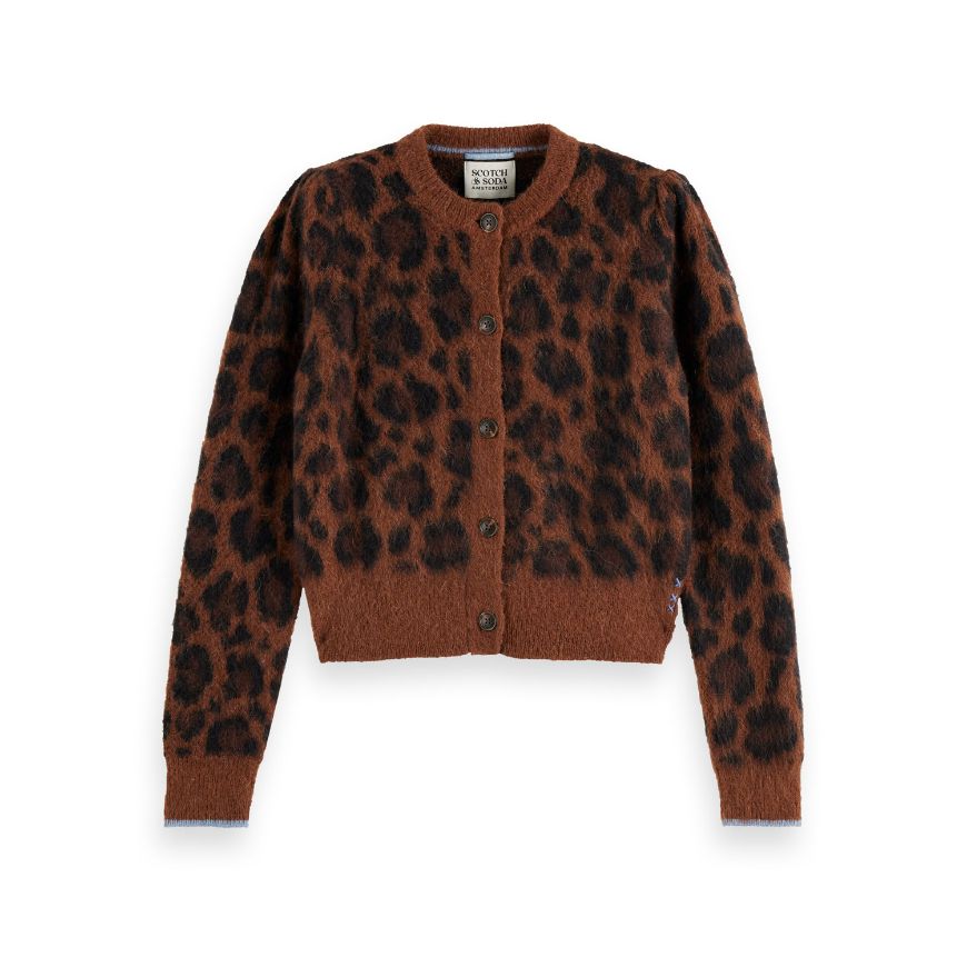 Picture of SCOTCH&SODA WOMEN'S FUZZY JACQUARD CARDIGAN IN PEACE LEOPARD