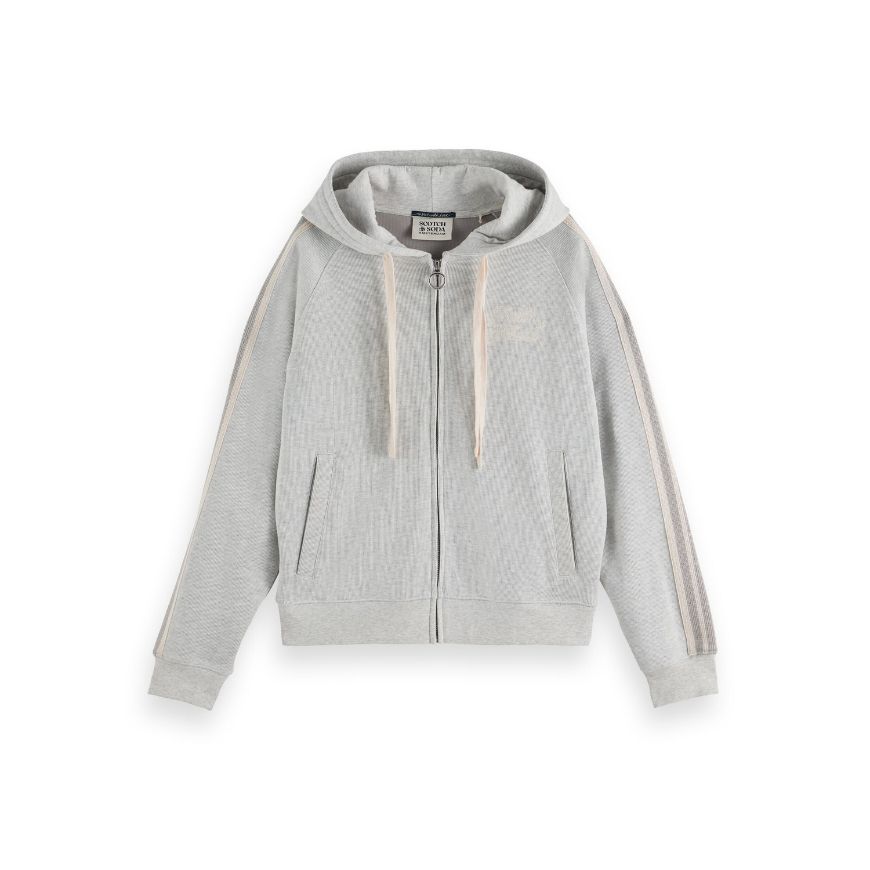 Picture of SCOTCH&SODA WOMEN'S ZIP THROUGH INTERLOCK HOODIE IN LIGHT GREY MELANGE