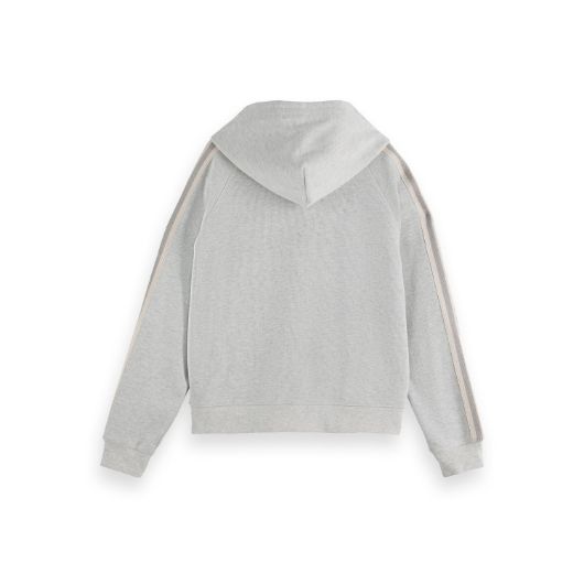 Показвай детайлите за SCOTCH&SODA WOMEN'S ZIP THROUGH INTERLOCK HOODIE IN LIGHT GREY MELANGE 2 - FanPoint Снимка на SCOTCH&SODA WOMEN'S ZIP THROUGH INTERLOCK HOODIE IN LIGHT GREY MELANGE 2
