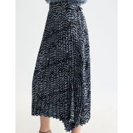Picture of SCOTCH&SODA WOMEN'S ASYMMETRICAL PLEATED WRAP MIDI SKIRT IN IKAT FEATHER BLUE 6