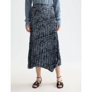 Picture of SCOTCH&SODA WOMEN'S ASYMMETRICAL PLEATED WRAP MIDI SKIRT IN IKAT FEATHER BLUE 4