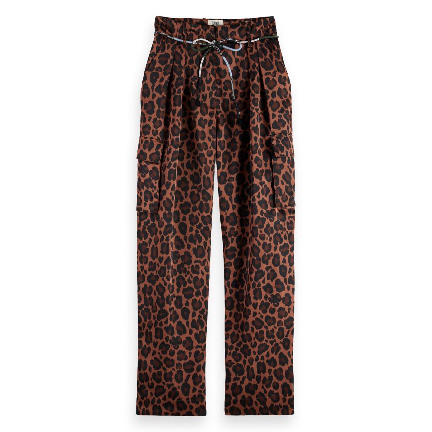 Picture of SCOTCH&SODA WOMEN'S FAYE HIGH-RISE TAPERED LEG SATIN CARGO PANT IN PEACE LEOPARD