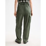 Picture of SCOTCH&SODA WOMEN'S FAYE HIGH-RISE TAPERED LEG SATIN CARGO PANT IN GREEN 5