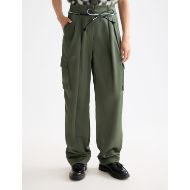 Picture of SCOTCH&SODA WOMEN'S FAYE HIGH-RISE TAPERED LEG SATIN CARGO PANT IN GREEN 4