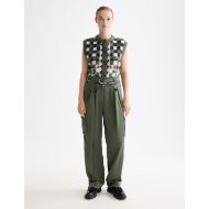 Picture of SCOTCH&SODA WOMEN'S FAYE HIGH-RISE TAPERED LEG SATIN CARGO PANT IN GREEN 7