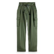 Picture of SCOTCH&SODA WOMEN'S FAYE HIGH-RISE TAPERED LEG SATIN CARGO PANT IN GREEN 1