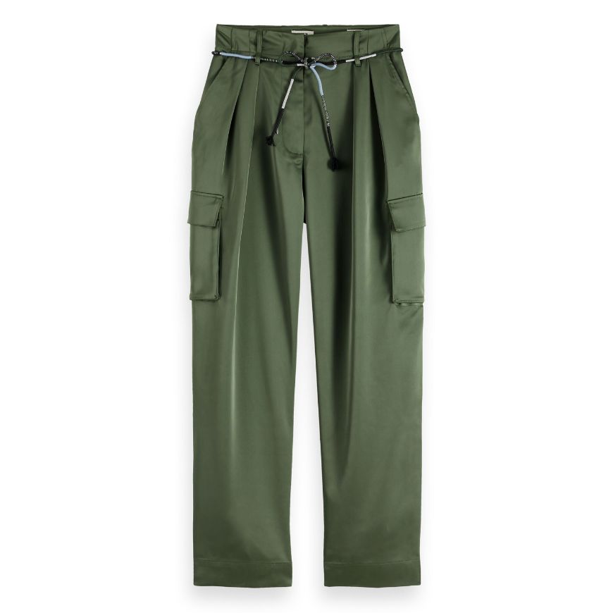 Picture of SCOTCH&SODA WOMEN'S FAYE HIGH-RISE TAPERED LEG SATIN CARGO PANT IN GREEN