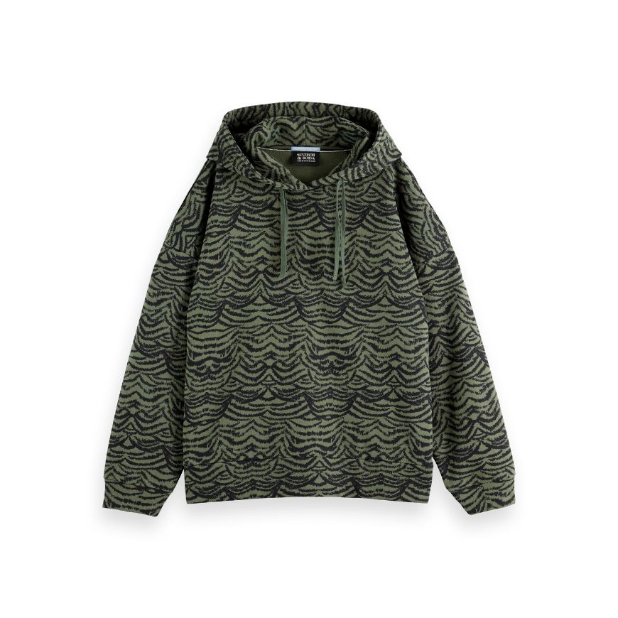 Picture of SCOTCH&SODA WOMEN'S ALL OVER PRINTED HOODIE IN IKAT FEATHER THYME