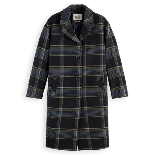 Показвай детайлите за SCOTCH&SODA WOMEN'S RELAXED SINGLE BREASTED WOOL COAT IN METEORITE CHECK 1 - FanPoint Снимка на SCOTCH&SODA WOMEN'S RELAXED SINGLE BREASTED WOOL COAT IN METEORITE CHECK 1