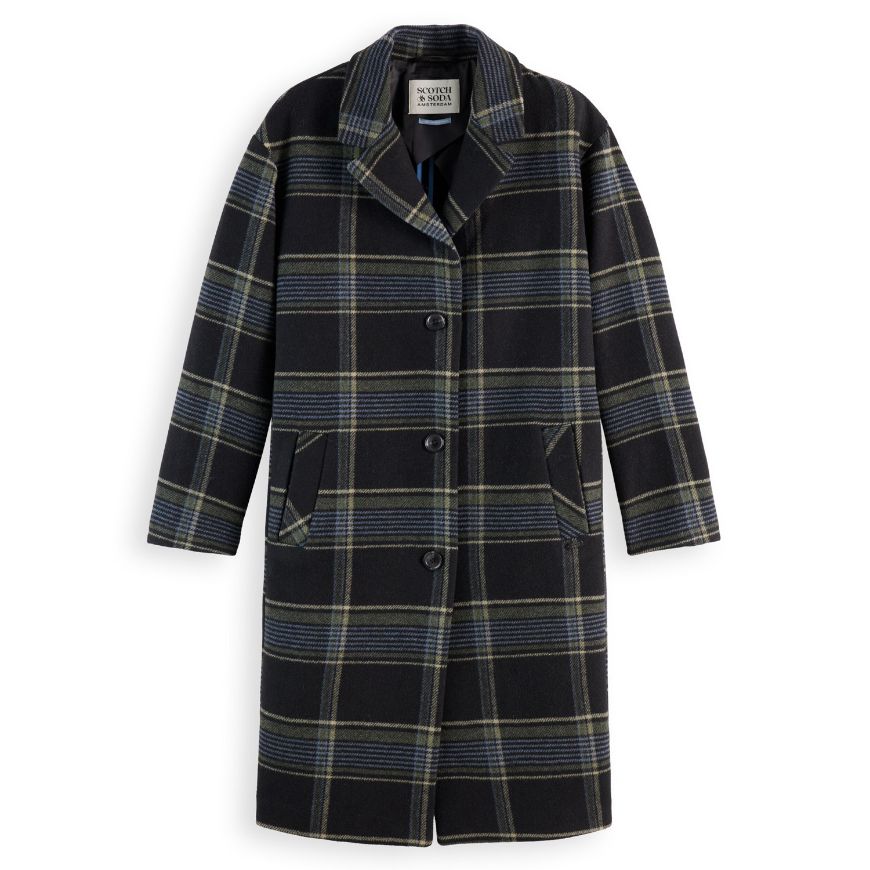Picture of SCOTCH&SODA WOMEN'S RELAXED SINGLE BREASTED WOOL COAT IN METEORITE CHECK