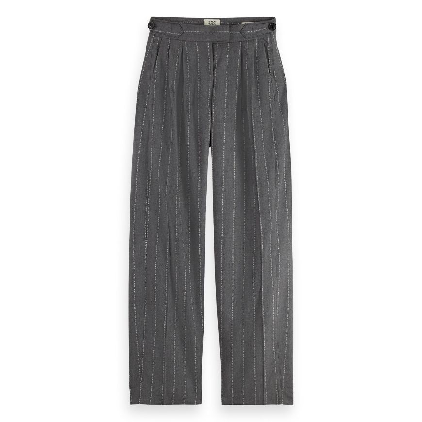 Picture of SCOTCH&SODA WOMEN'S QUINN PINSTRIPE MID-RISE PLEAT FRONT WIDE LEG PANT IN GREY