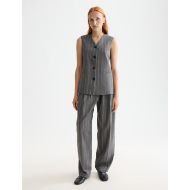 Picture of SCOTCH&SODA WOMEN'S QUINN PINSTRIPE MID-RISE PLEAT FRONT WIDE LEG PANT IN GREY 4