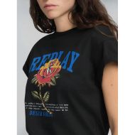 Picture of REPLAY WOMEN'S JERSEY T-SHIRT WITH REPLAY ROSE PRINT IN BLACK 4