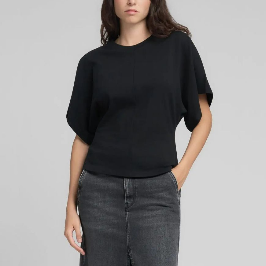 Picture of REPLAY WOMEN'S SLIM-FIT HEAVY COTTON T-SHIRT IN BLACK