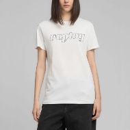 Picture of REPLAY WOMEN'S REGULAR-FIT COTTON T-SHIRT WITH LETTERING IN NATURAL WHITE 1