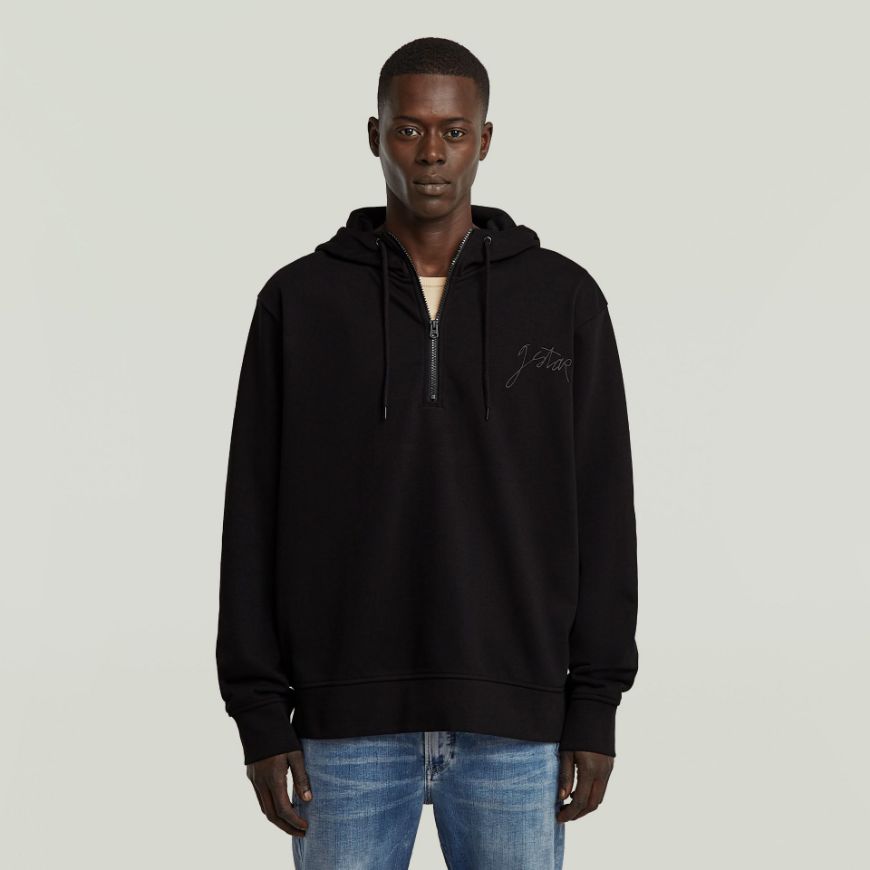 Picture of G-STAR MEN'S SCRIPT HALF ZIP HOODED SWEATER IN BLACK