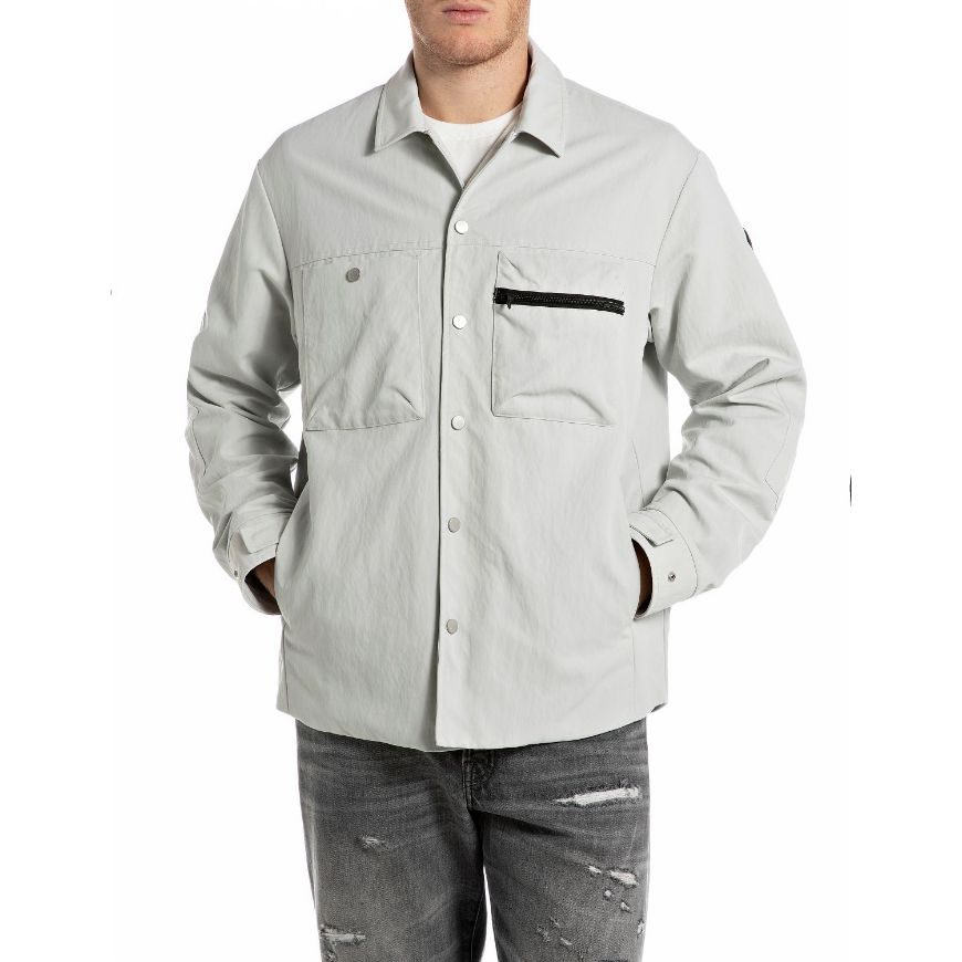 Picture of REPLAY MEN'S REGULAR-FIT SHACKET WITH POCKETS IN LIGHT GREY