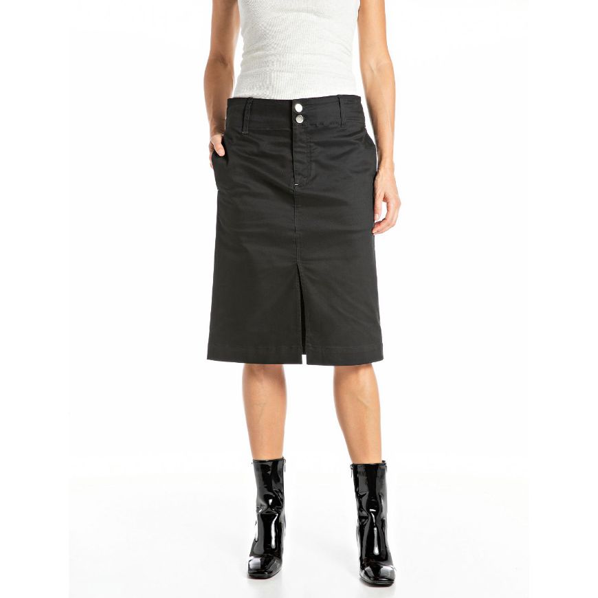 Picture of REPLAY WOMEN'S MIDI STRETCH TWILL SKIRT IN BLACK