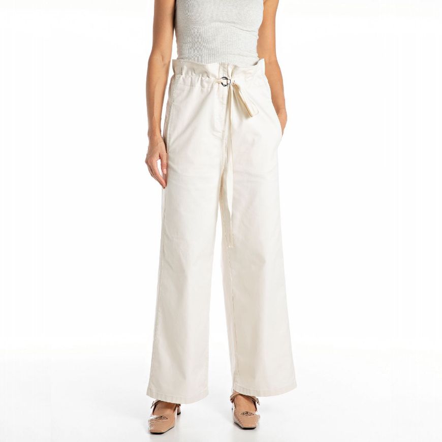 Picture of REPLAY WOMEN'S PAPERBAG STRETCH TWILL TROUSERS IN WINTER WHITE