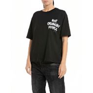 Picture of REPLAY WOMEN'S BOXY FIT T-SHIRT WITH PRINT IN BLACK 1