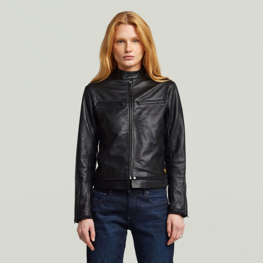 Picture of G-STAR WOMEN'S LEATHER BIKER JACKET IN BLACK