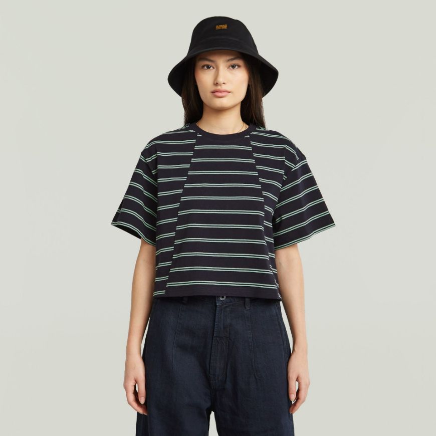 Picture of G-STAR WOMEN'S A LINE STRIPE BOXY T-SHIRT IN OSAKA BLUE/GRANITE GREEN DOUBLE STRIPE