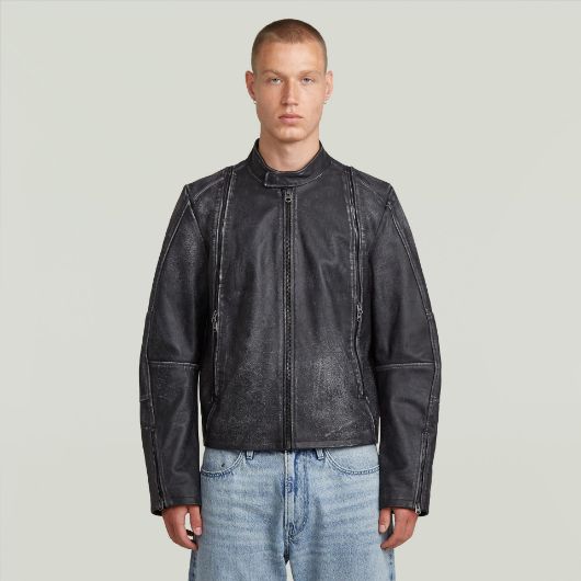 Show details for G-STAR MEN'S LEATHER BLOUSON JACKET IN GREY 1 - FanPoint Picture of G-STAR MEN'S LEATHER BLOUSON JACKET IN GREY 1