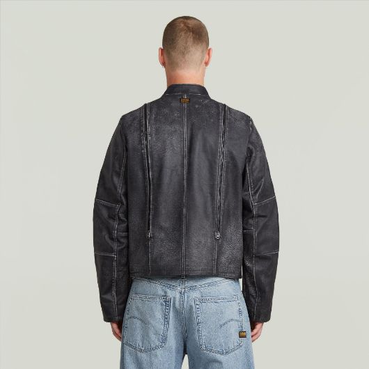 Show details for G-STAR MEN'S LEATHER BLOUSON JACKET IN GREY 2 - FanPoint Picture of G-STAR MEN'S LEATHER BLOUSON JACKET IN GREY 2