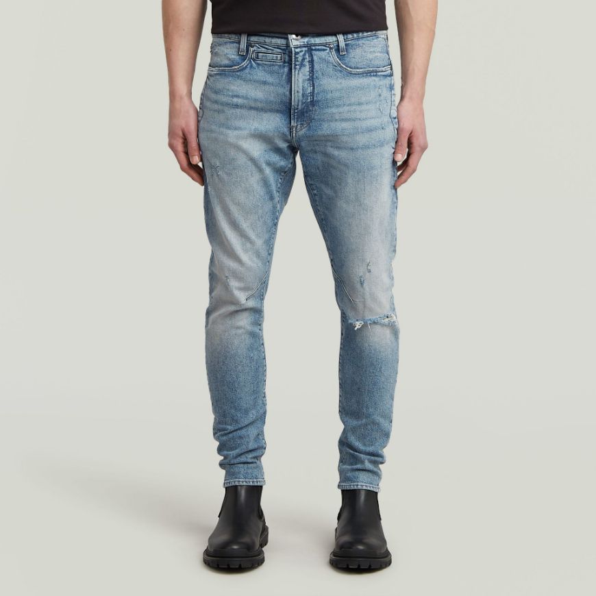 Picture of G-STAR MEN'S D-STAQ 3D SLIM JEANS IN VINTAGE ANTALYA BLUE DESTROYED